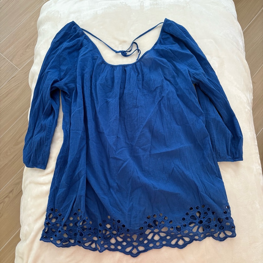 Seafolly Blue Boho Tunic Coverup with Eyelet Hem